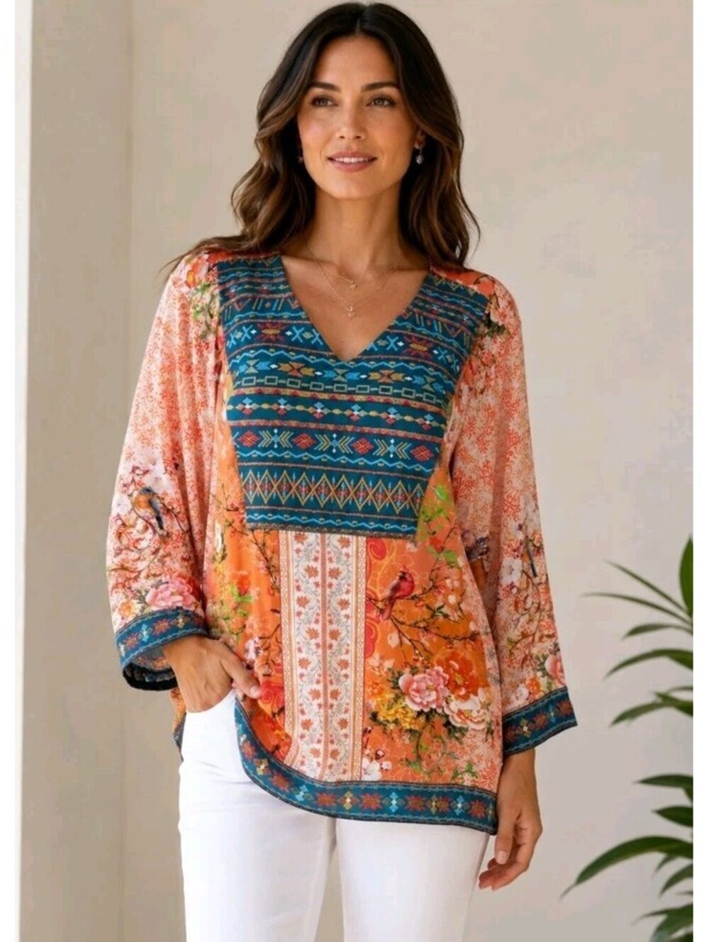 John Mark Women's XL tunic Top Kimono Sleeves Embroidered NWT $129.00#CC